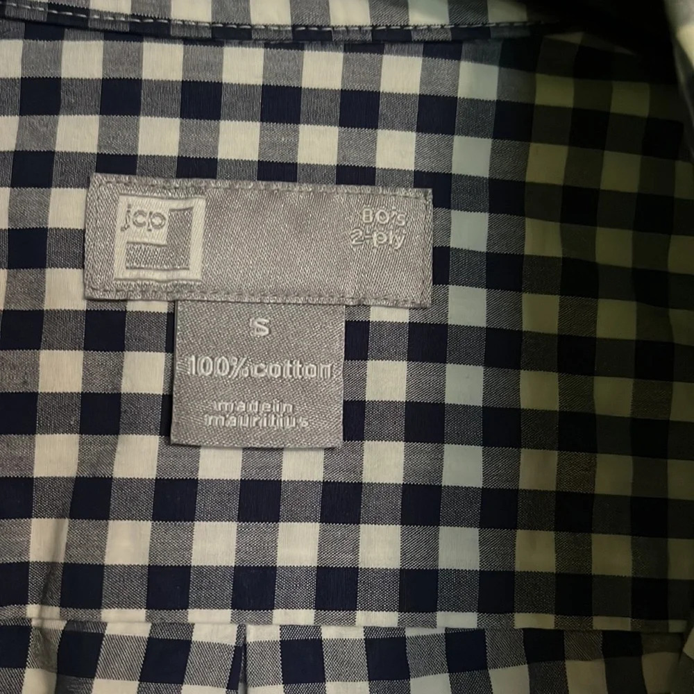 Mens Navy/White check button up shirt - Picture 4 of 4